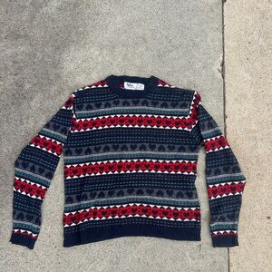 Women's Navy and Red Fair Isle Crewneck Sweater